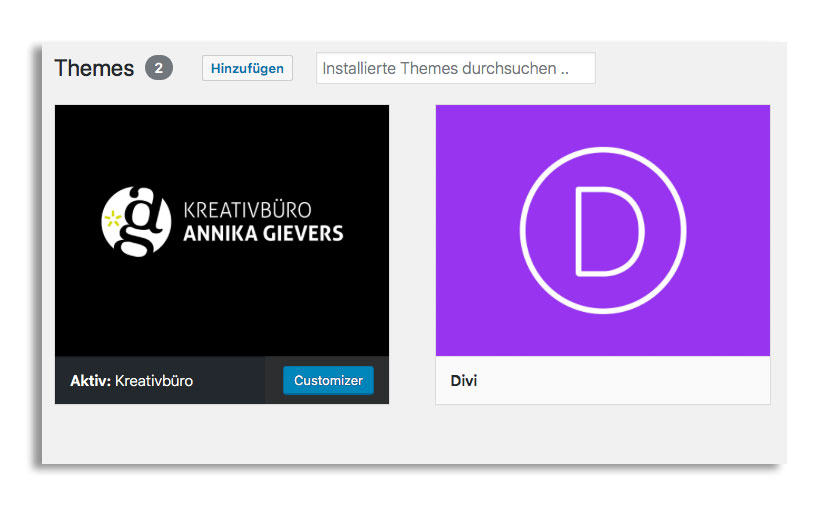 WordPress Child Theme und Parent Theme im Dashboard